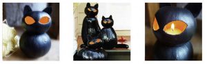 gato negro hecho con calabazas