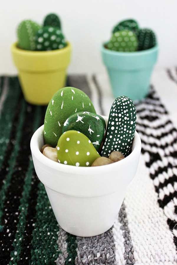 cactus diy con piedras