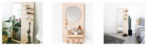 Organizador con un tablero de madera y un espejo